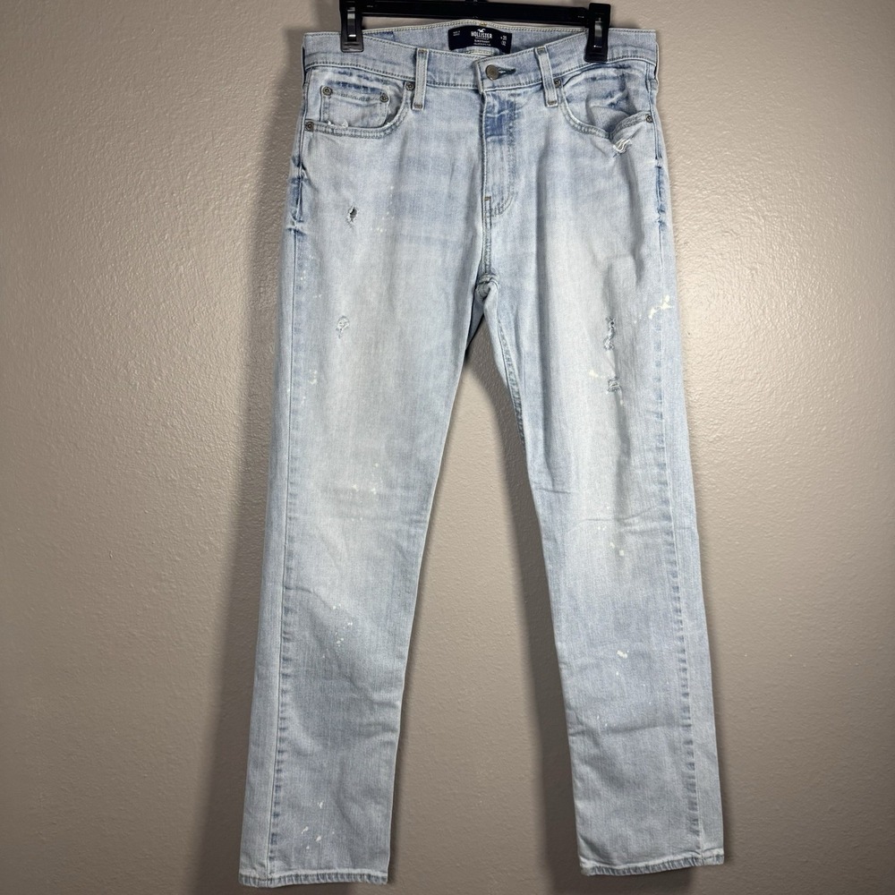 Men's Hollister Jeans Size 31x32 Slim Straight Epic Flex Light Wash Distressed